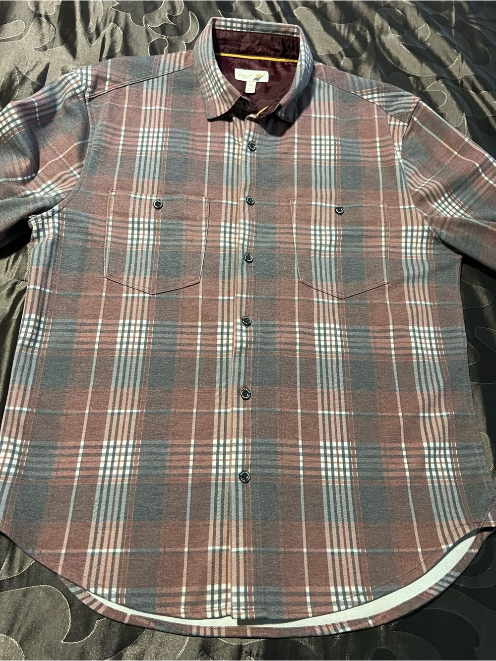 Fundamental Coast Nazare Ranch Casual Plaid Flannel Shirt Burgundy Gray MED